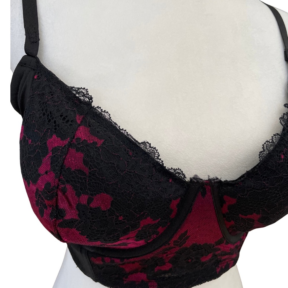 TORRID CURVY Longline Bralette Sz 3 Black Red Lace Underwire Side Boning Harness - Picture 6 of 14
